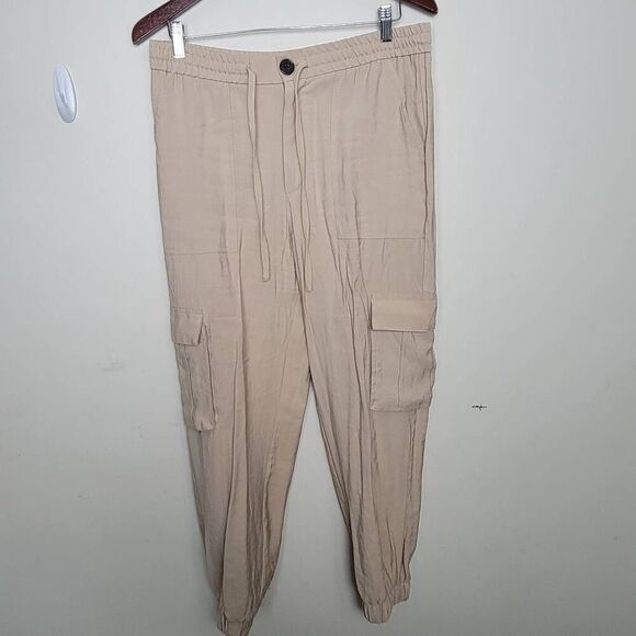 Zara | High Rise Cargo Jogger Khaki Beige Pants Large - Picture 1 of 4